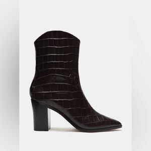 Schutz S-Vonna Boots Umber Wide Croco Brown Croc Embossed Size 5.5